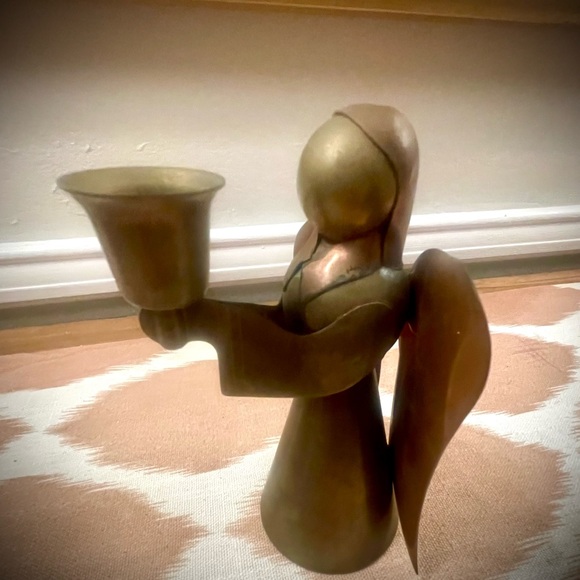 Vintage MCM Brass and Copper Christmas Angel candle holder - Picture 4 of 7